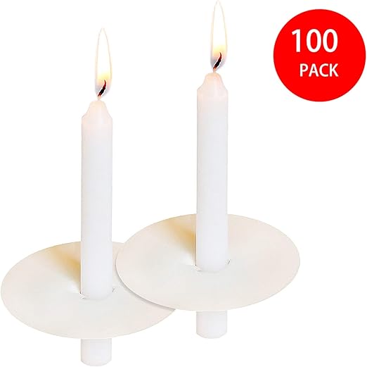 100 Church Candles with Drip Protectors for Devotional Candlelight