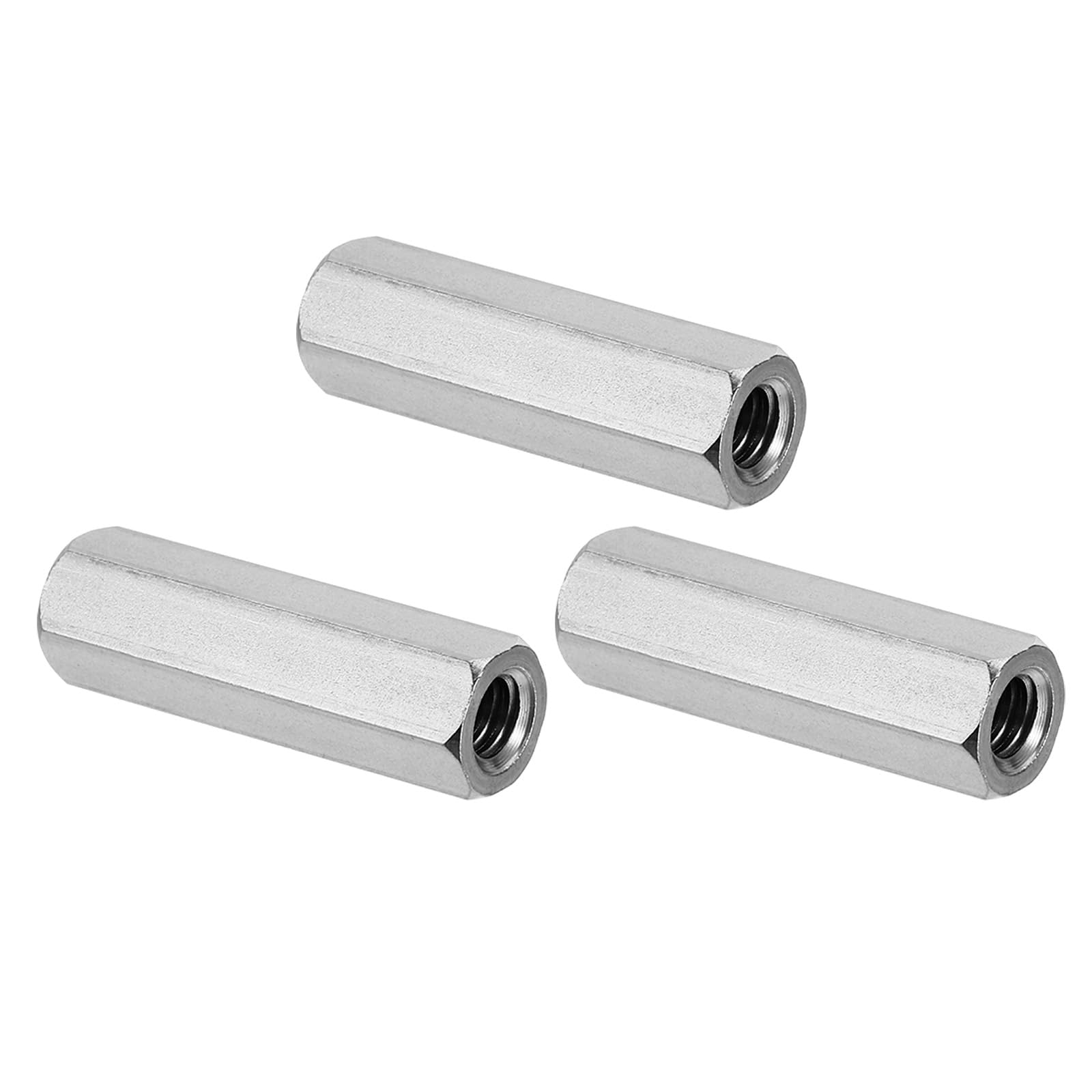 PATIKIL 1/4"-20 UNC 304 Stainless Steel Hex Coupling Nuts, 3Pcs 1.38" Length Half Threaded Rod Coupling Nut Studding Connector Fasteners, Silver Tone