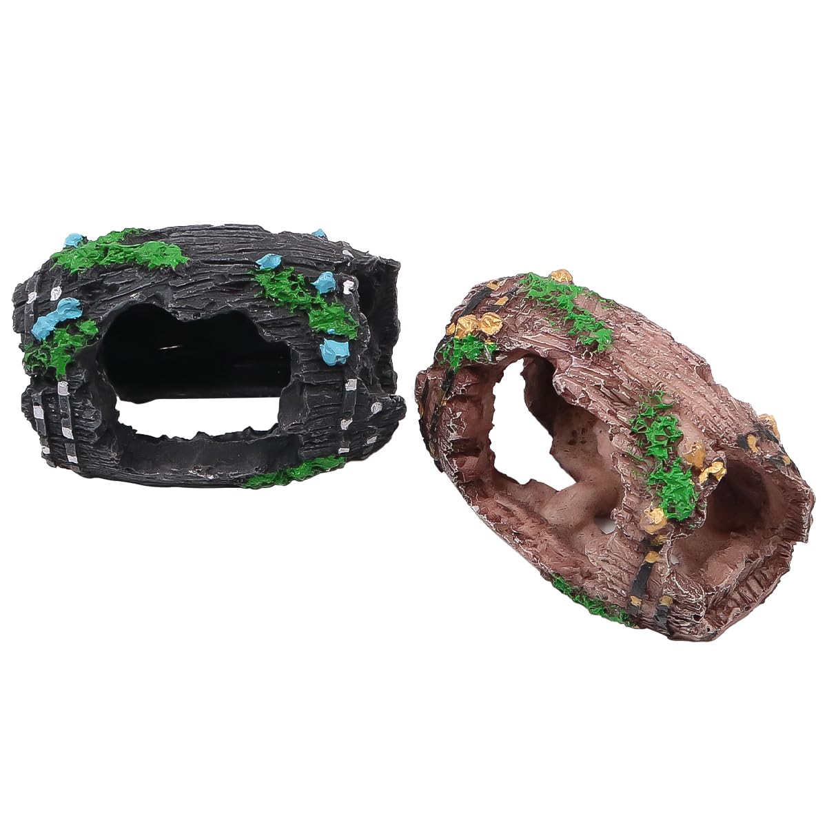 Tiardey 2Pcs Broken Barrel Aquarium Decorations Caves Hide Hut Fish Tank Ornaments Shipwreck Theme Landscaping Hideouts Accessories