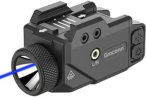 Gmconn 800 Lumen Tactical Flashlight Green Red Blue Laser LED Light Combo, Rechargeable Pistol Light with Strobe Function (Blue Laser)