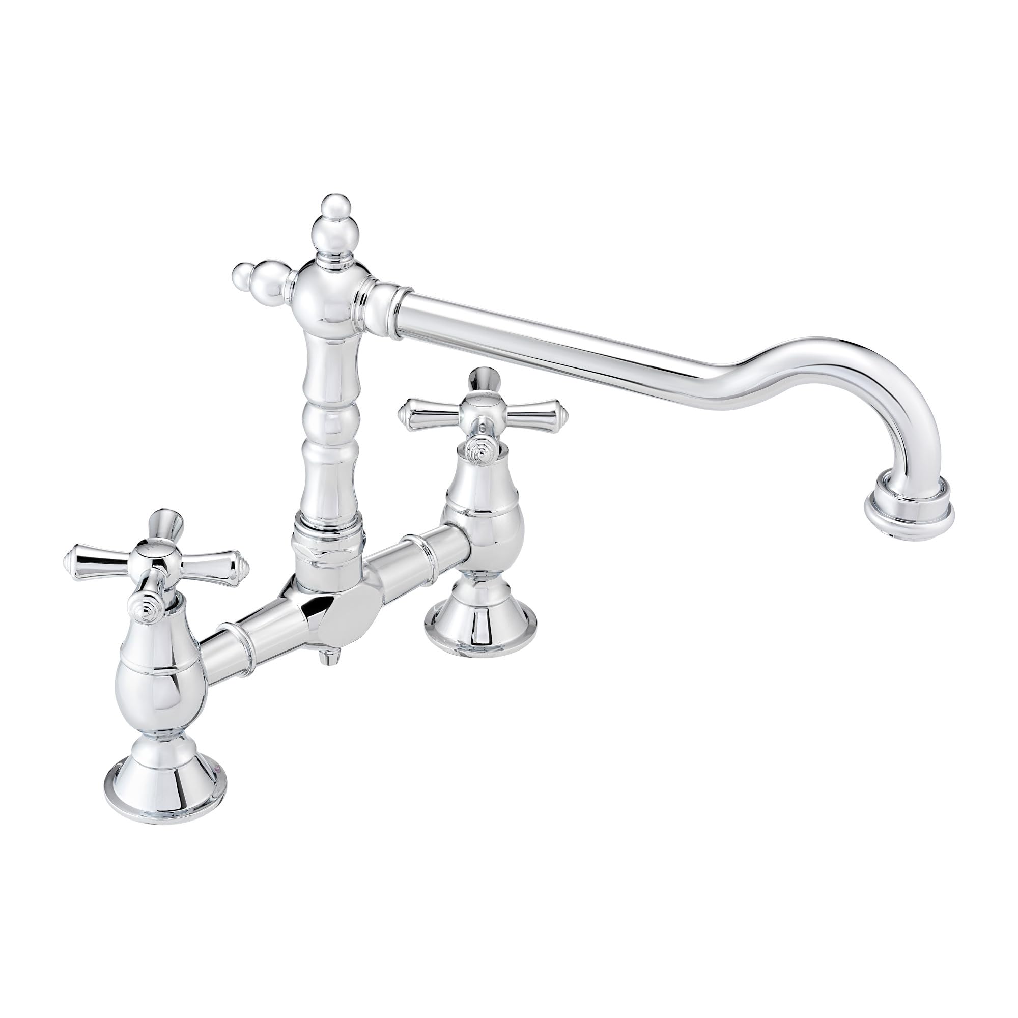 ENKI, Langley, KT113, Chrome, Traditional Bridge Kitchen Sink Mixer Tap for Basin, Brass Construction, with Twin Levers & Swivel Spout Perfect for Double Bowl Sinks, Compression Valves