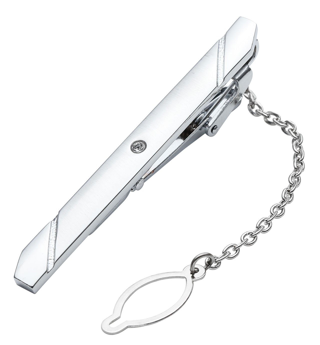 PiercingJ - Paire Boutons De Manchette + Epingle Pinces a Cravate avec Chaîne Strass Chemise Clip Tie Mariage Business Acier Inoxydable Elegant Delicat Cadeau Classique Homme - Type#02