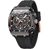 OLEVS Watches for Men Casual Luxury Large Face Multifunctional Chronograph Men's Watches Durable Silicone Strap Men Watch Date Moon Phase Analog Quartz Watch Reloj para Hombre