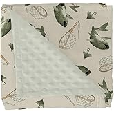 Gone Fishing Baby Blankets for Girl Boy Vintage Bass Fishes Net Lake Soft Mink with Dotted Backing Double Layer Swaddle Receiving Blanket for Toddler Nursery Fishing Lovers Gift Bed Blanket 30x40