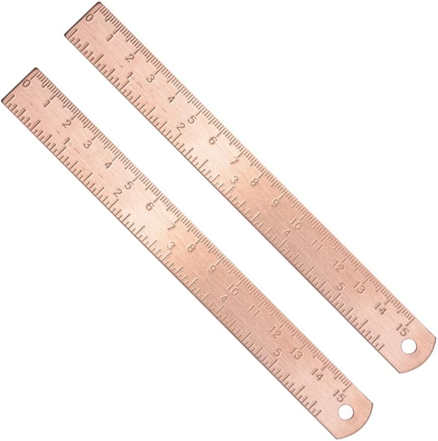 ALTTIMERY 6 Inch Brass Ruler Durable Tiny Ruler Metal Bookmark for School, Office, Drawing(2 Pack) (Rose Gold)