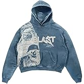 Obenie Retro Y2K Hoodie Gothic Casual Alphabet Blast Print Pattern Skull Fashion Hoodie Men Harajuku Men Clothing