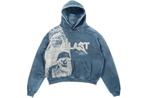 Obenie Retro Y2K Hoodie Gothic Casual Alphabet Blast Print Pattern Skull Fashion Hoodie Men Harajuku Men Clothing