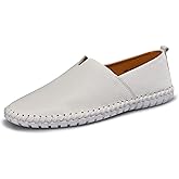 LUODENGLANG Men's Genuine Leather Loafer Shoes Slip On Soft Breathable Handmade Stitching Fashion Casual Shoes Lightweight Driving Dress Shoe