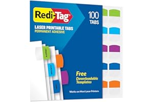 Redi-Tag Laser Printable Tabs, Permanent Index Tabs, Customizable Adhesive Labels, Assorted Tropical Colors, 1.125" x 1.25", 100 Per Pack (1006788)