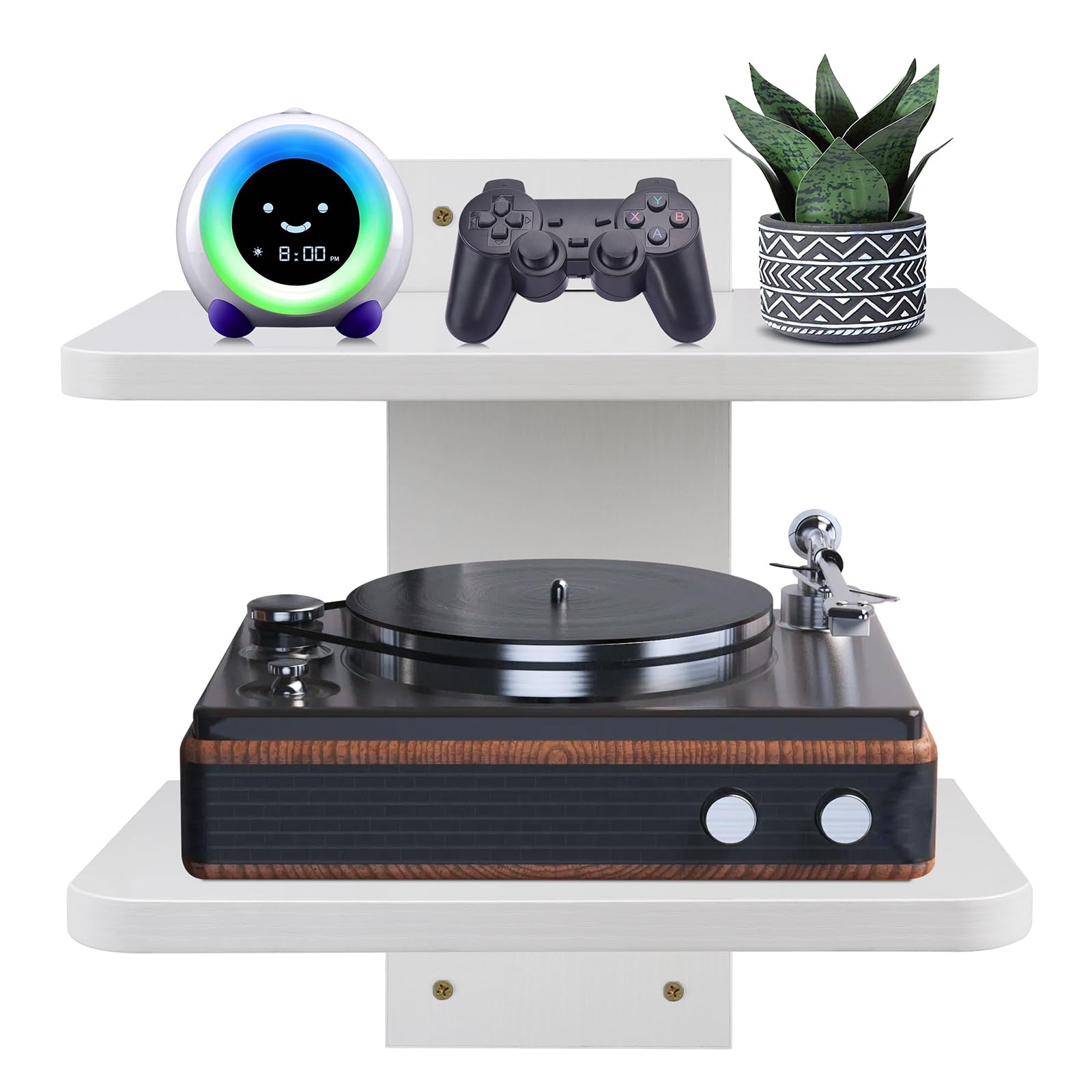 BiJun Floating TV Shelves for Wall, Floating TV Unit Under Projector Speaker Shelf Wall Mount Entertainment Media Stand Router DVD Holder, for PS4/Cable Box/DVD Players/Game Console (White 2Shelf)