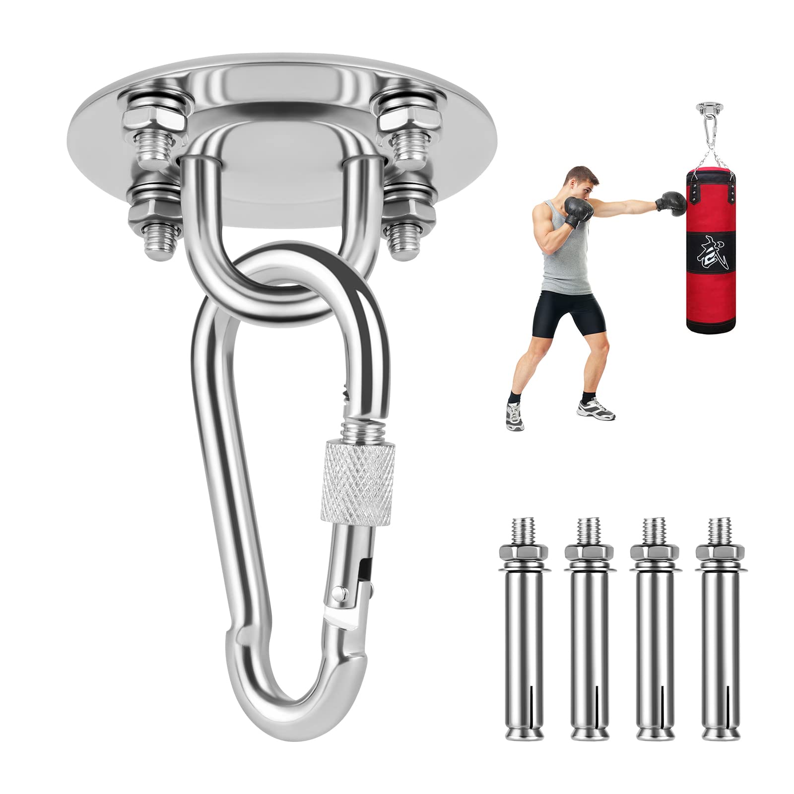 Flintronic Heavy Duty Swing Hangers - 180° Rotate Pad Eye Plate Hooks with Screws, Stainless Steel Hammock Hooks for Concrete Ceilings, 450KG Capacity