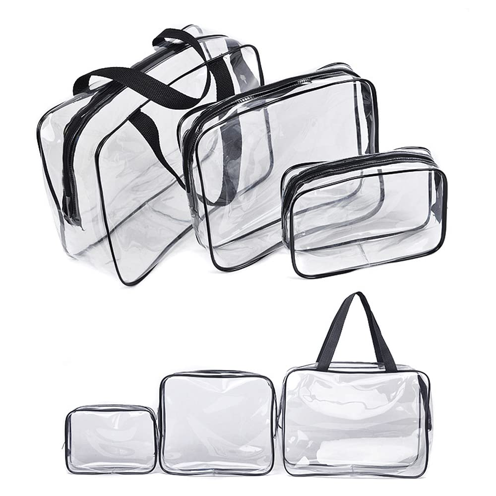 Clear Toiletries Bag, 3 in 1 Waterproof Toiletry Travel Bag Clear Cosmetics Bag PVC Makeup Bag with Zipper for Business Travel, Vacation, Bathroom, Organizing (Black)