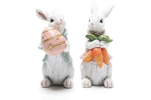 Hodao Easter Bunny Decorations Spring Home Decor Bunny Figurines(Easter White Rabbit 2pcs)