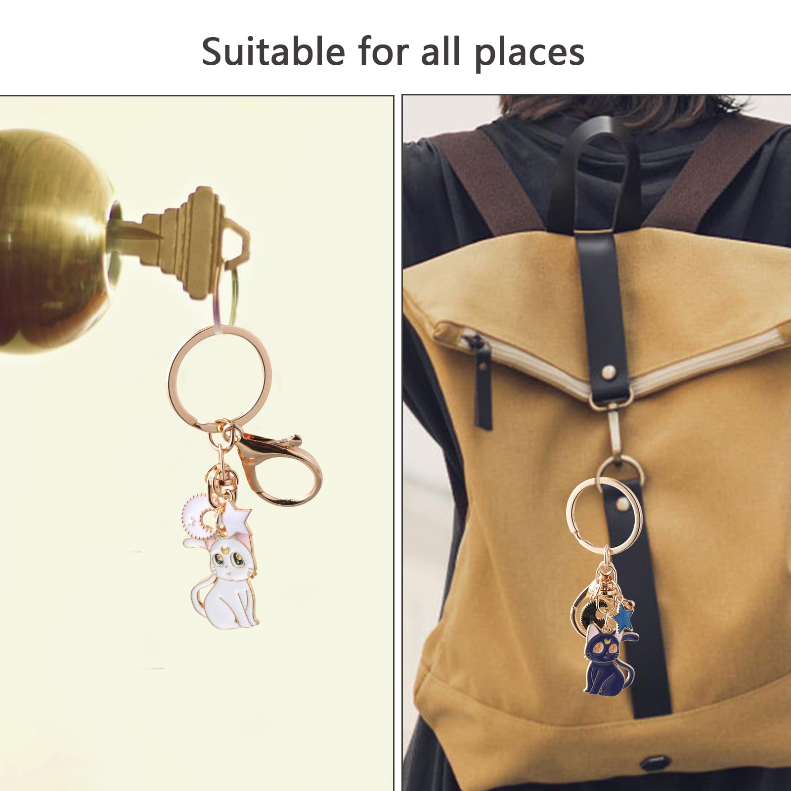 2 Pcs Sailor Moon Keychain Cartoon Cute Magic Cat Keychain Sailor Moon Idea Metal Pendant KeychainCartoon Keyring for Womens Bag Charms Cat Keychains for Women Girls Cat Lovers