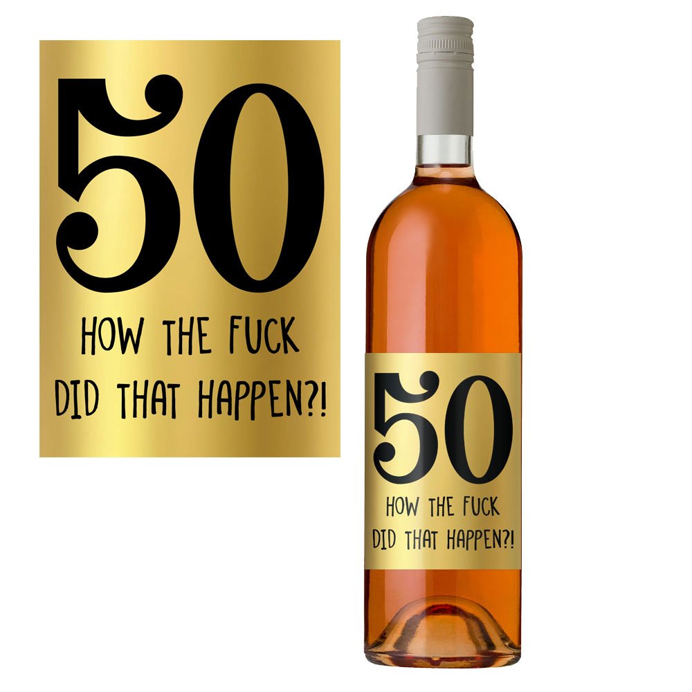 50th Birthday Wine Bottle Label 50 Today for Her Women Him Men in Metallic Gold