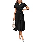 GRACE KARIN Women 2026 Summer Business Shirt Dress,Short Sleeve Collared Neck Button Midi Dresses,Pleated Casual Dresses
