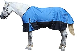 Gallopoff 600 Denier Rip-Stop Horse Rain Sheet Lightweight Waterproof and Breathable Turnout Horse Blanket (No Fill) RoyalBlue/Black 75