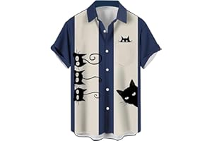 Liantty Bowling Shirt for Men Retro 1950s Button Down Short Sleeve Shirt Funny Party Beach Hawaiian Shirts