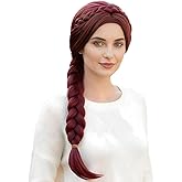 KiyaCos Fiona Long Dark Red Braided Wigs Women's Princess Costume Cosplay Wig with Bangs