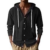 QOSOQ Linen Shirts for Men Casual Long Sleeve Button Down Shirts with Pocket Hoodies Shirt Lightweight Fashion Tops Vacation