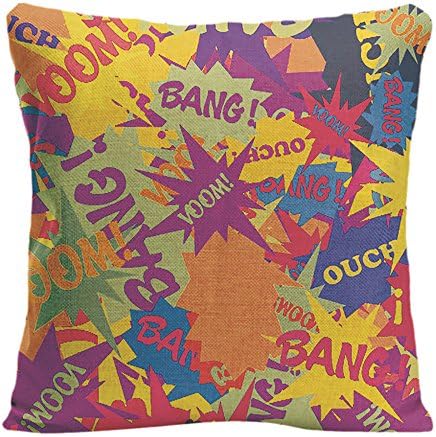 LDJ Cotton Polyester Throw Pillow Case Decorative Cushion Cover Pillowcase Design With Vintage Superhero Comic Bubble Speech Retro Colors Custom Pillow Cover Print Double Sides Sized 20x20 Inches