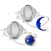 NSTaygate 2pcs Tea Infuser, Tea Strainers for Loose Tea, Gold Plated Enamel Moon Star Celestial Charm Pendant Tea Ball Set Loose Tea Steeper Gifts for Women