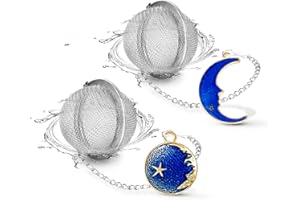 NSTaygate 2pcs Tea Infuser, Tea Strainers for Loose Tea, Gold Plated Enamel Moon Star Celestial Charm Pendant Tea Ball Set Loose Tea Steeper Gifts for Women