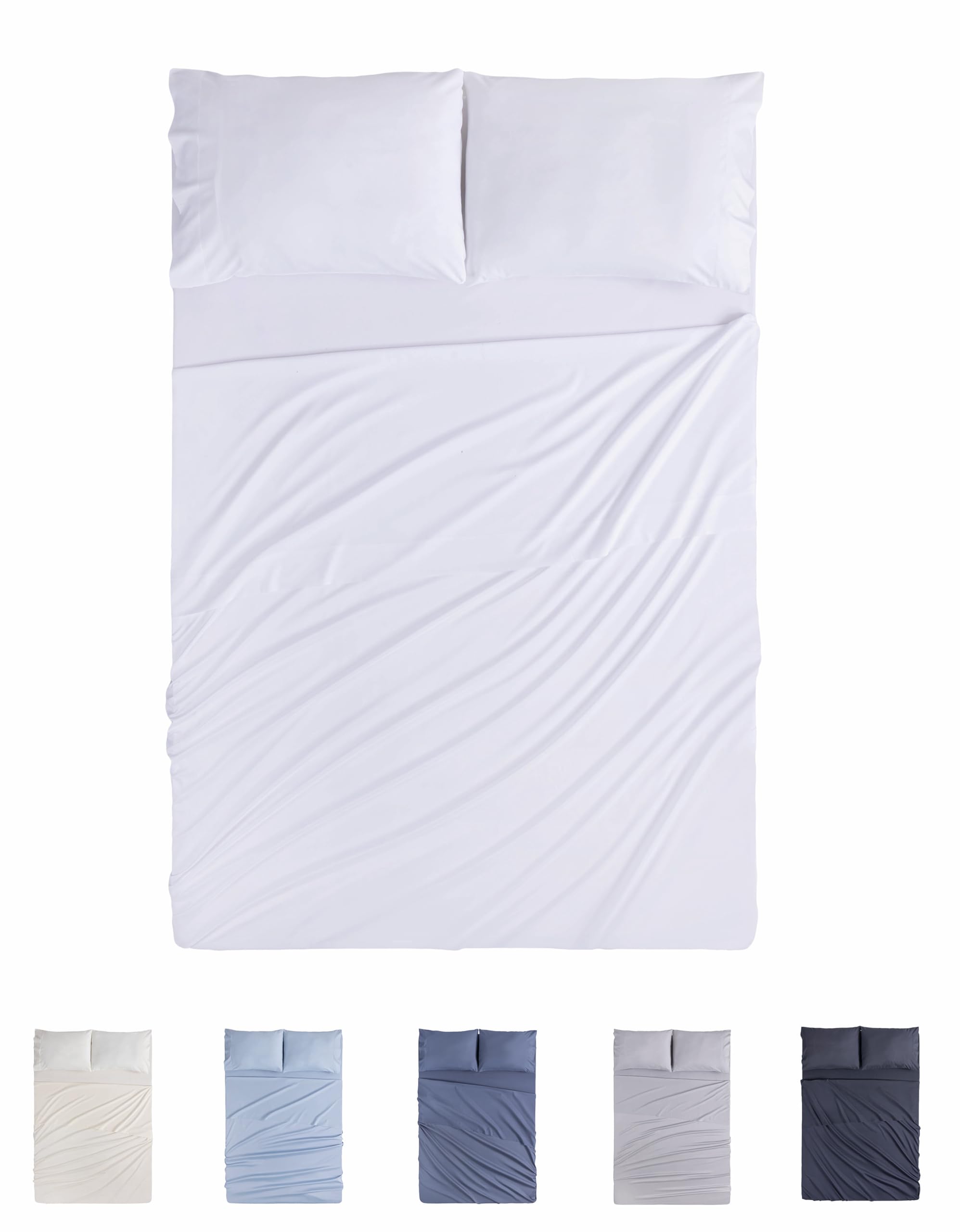 Todocama 4 Piece 4002 Fitted Sheet Set - Top Sheet - Two Pillowcases 50 x 80 cm (Bed 90 x 190/200 cm, White)