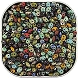 Czech Superduo Two-hole Crystal Seed Beads Super Duo 5 x 2.5mm Picasso Medley Mix Approx 24 Grams Tube