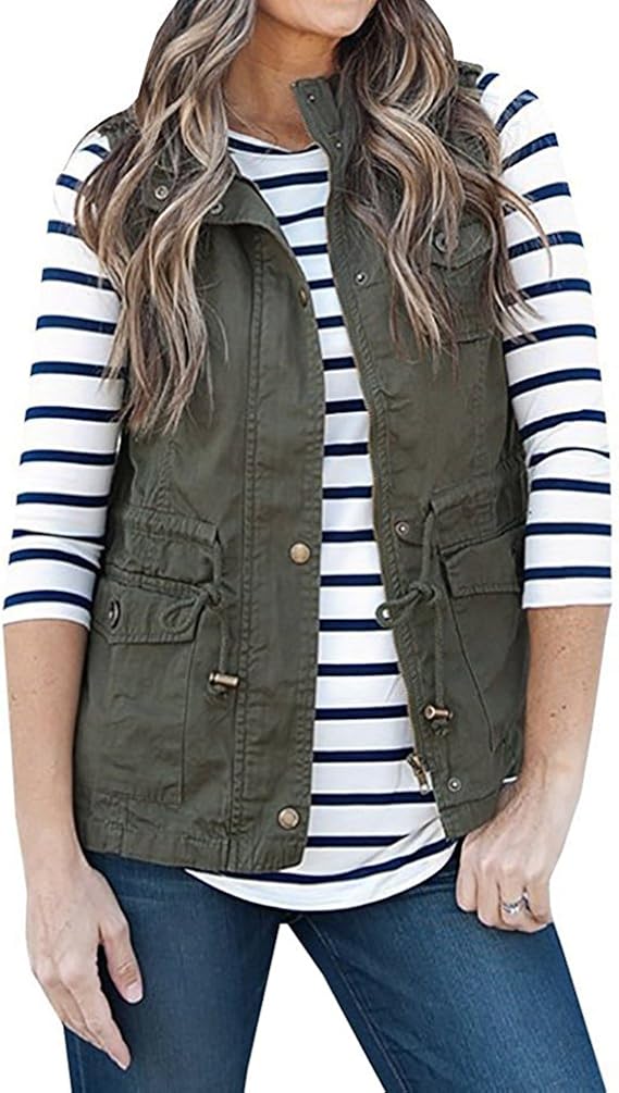 Elfremore Women Military Safari Utility Vest Lightweight Drawstring