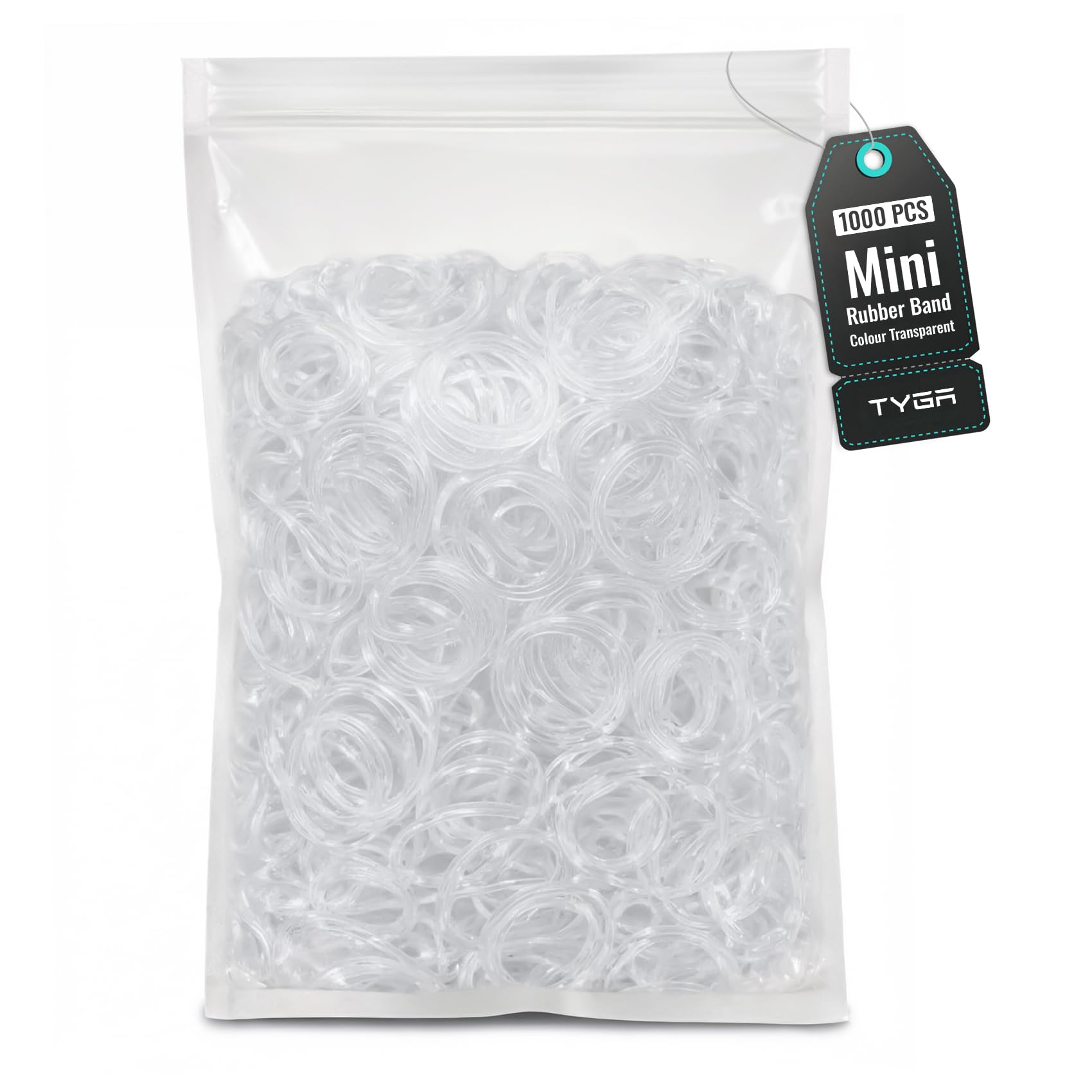 TYGA Store Pack of 1000 Mini Rubber Bands Soft Elastic Bands for Kids Hair, Braids Ponytail Hair, Pet Hairband Wedding Hairstyle and More (Clear)