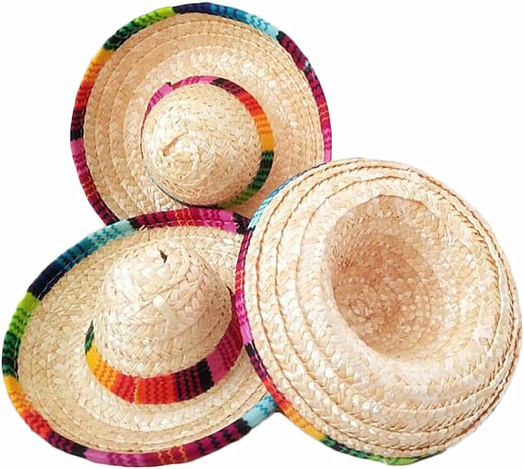 Natural Straw Mini Sombrero Mini Mexican hat,Tabletop Party Supplies,Fiesta Party Birthday Party Decorations Cinco de Mayo Party(Pack of 6): Clothing