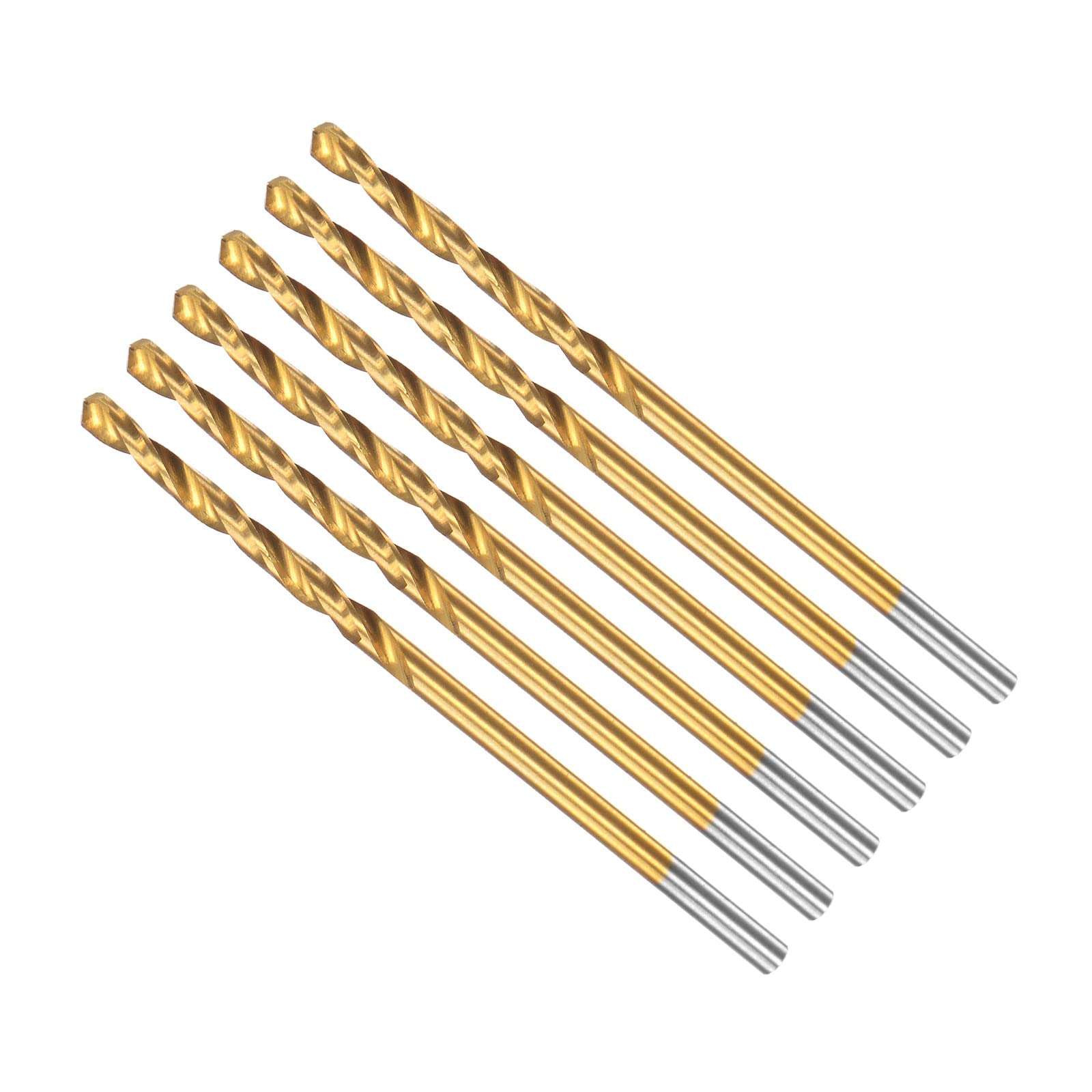CoCud Twist Drill Bits, 2mm Drilling Diameter, Titanium Coated High Speed Steel 6542 Straight Round Shank - (Applications: for Stainless Steel Alloy Metal), 6-Pieces