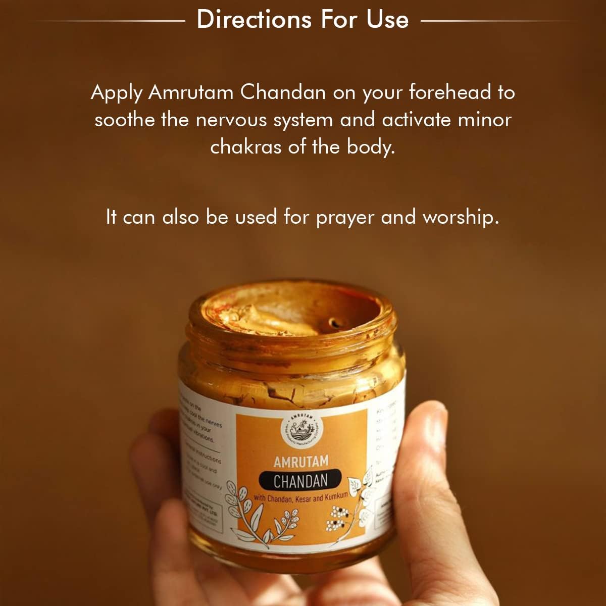 AMRUTAM 100% Herbal Pure Original Chandan, Sandalwood, Idol Pooja, Tilak, Hawan, Yoga & Meditation, Long Lasting Fragrance, Cooling, Chandan Paste/Tilak, Kesar, Kapoor & Jatamansi (110 GMS) 4