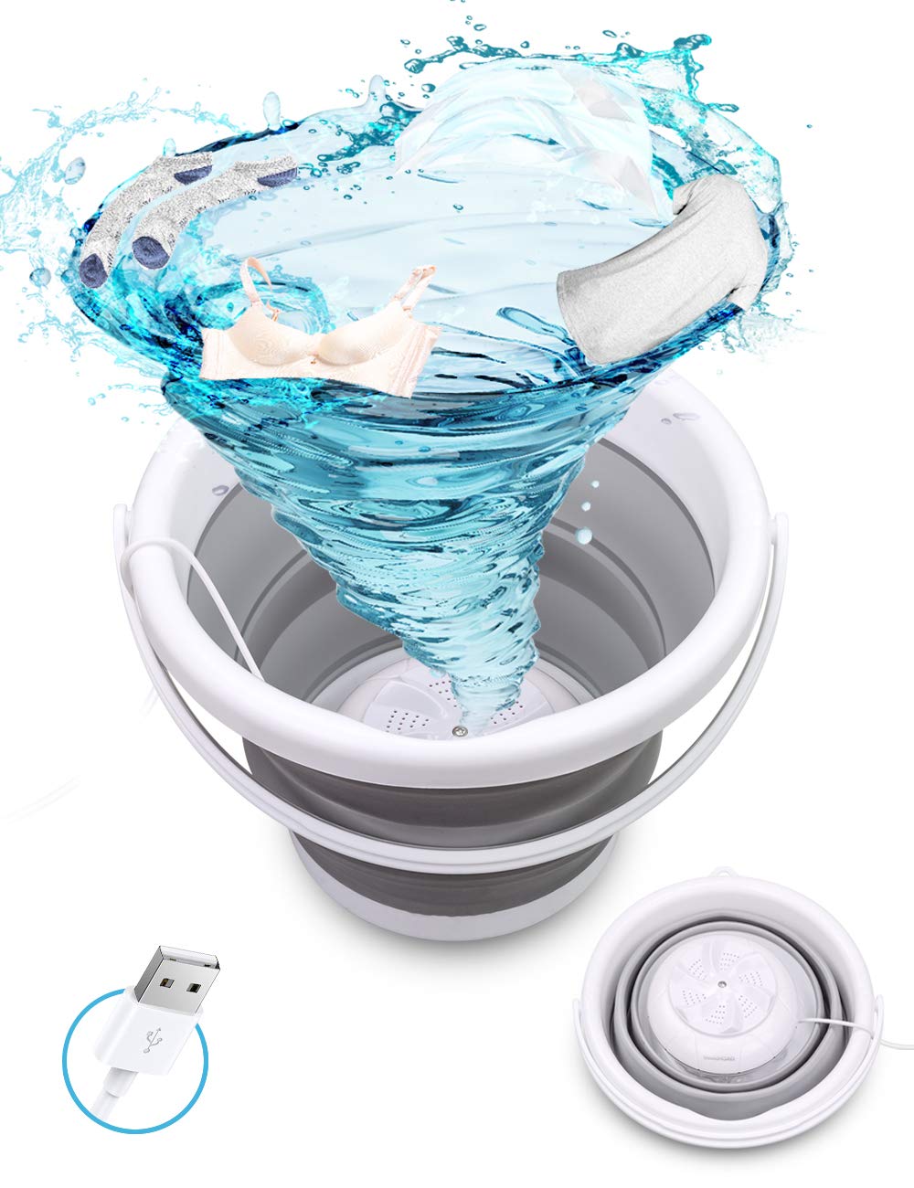 Mini Washing Machine, SHIKING® Portable Foldable Laundry Tub, USB Folding Ultrasonic Turbine Washers for Home/Travel/Apartments/Dorms, Personal Cleaning Machine for Baby Clothes/Socks/Underwear/Bra