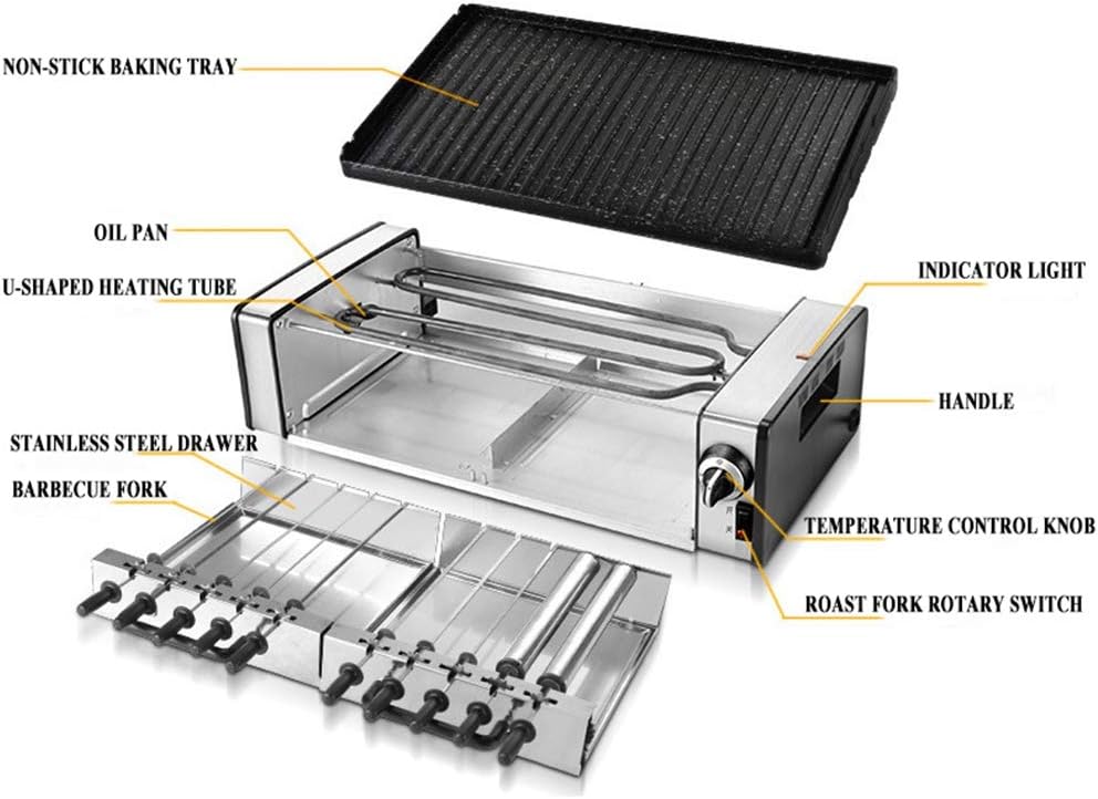 review Double Layer Indoor Electric Smoke Free Portable BBQ Barbecue Grill with Adjustable Temperature Control,Non-Stick Plates And Oil Drip Tray,1600W