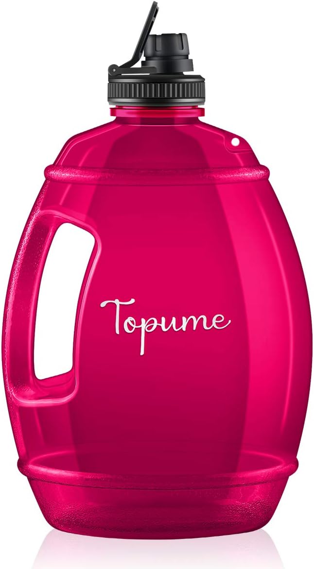 TOPUME 1 Gallon Water Bottle, 100% Free BPA Leak-Proof Water Bottle with Motivational Time Marker, Reusable Drinking Big Water Jug for Camping Gym Sports Workouts and Outdoor Activity (pink)