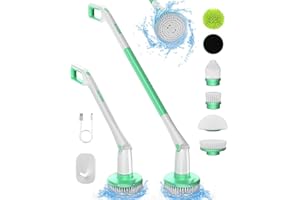 AKKTOL Electric Spin Scrubber, Power Shower Scrubber with 6 Replaceable Waterproof Brush Head, up to 300RPM, 90Mins Runtime, Extension Arm, Cordless Cleaning Brush for Floor, Tub, Tile, Wall, Bathroom