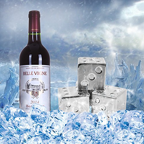Stainless Steel Whisky Stones Food Grade Reusable Ice Stones Chilling Drinks Stones Whiskey Cooler In Gift Box With Velvet Pouch FDA Approved,Set of 4 (Dice Shape)