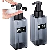 Segbeauty Empty Foam Bottle for Kitchen 22oz, 2pcs Plastic Foaming Soap Dispenser Bathroom, 650ml Gray Square Foam Pump Bottle with Label Stickers, Refillable Foaming Hand Soap Dispenser Large