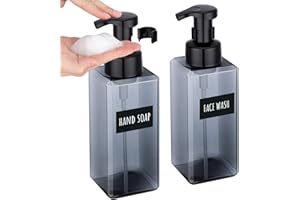 Segbeauty Empty Foam Bottle for Kitchen 22oz, 2pcs Plastic Foaming Soap Dispenser Bathroom, 650ml Gray Square Foam Pump Bottl