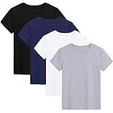 KEREDA 4 Pack Girls Short Sleeve Shirts Cotton T-Shirts Summer Basic Tees Tops Clothes for Kids