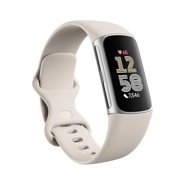 FITBIT CHARGE 6 FITNESS TRACKER WITH GOOGLE APPS, HEART RATE ON EXERCISE EQUIPMENT, 6-MONTHS PREMIUM MEMBERSHIP INCLUDED, GPS, HEALTH TOOLS AND MORE, PORCELAIN/SILVER, ONE SIZE (S & L BANDS INCLUDED)