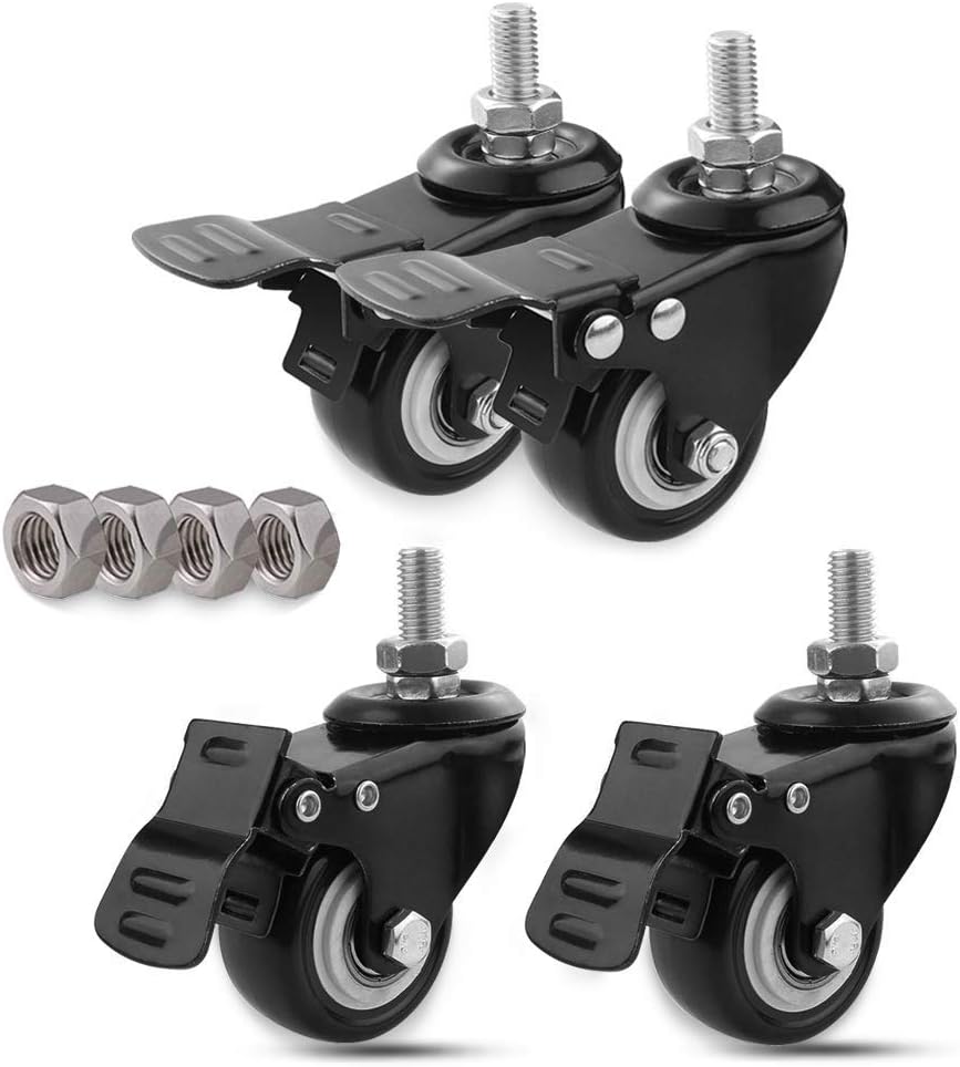 Acrux7 2" Stem Casters, Heavy Duty Swivel Stem Casters 4 Pack Locking Caster Wheels PU Foam Quite Mute No Noise Castors Markless Wheels