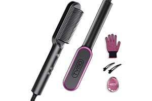 TYMO Hair Straightener Brush, Flat Iron & Comb 2 in 1 for Straightening, Anti-Scald Hot Comb, 5 Temp for All Hair Types, Stra
