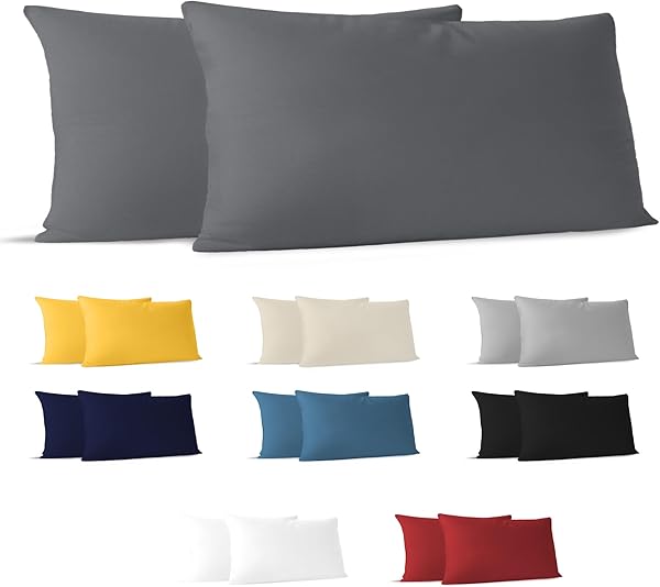 Dreamzie Kissenbezug 40 x 80 (Set mit 2) - 100% Jersey Baumwolle 150 g/qm Kissenbezüge -Anthrazit - Für Kissen 40 x 80 cm - Kissenhülle - Kissenbezug - Resistent und Hypoallergen