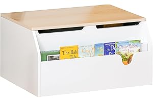 Qaba Kids Toy Storage Box Chest with Lid, Children Book Shelf with Safety Hinge and Book Slot, Playroom Furniture, White and 