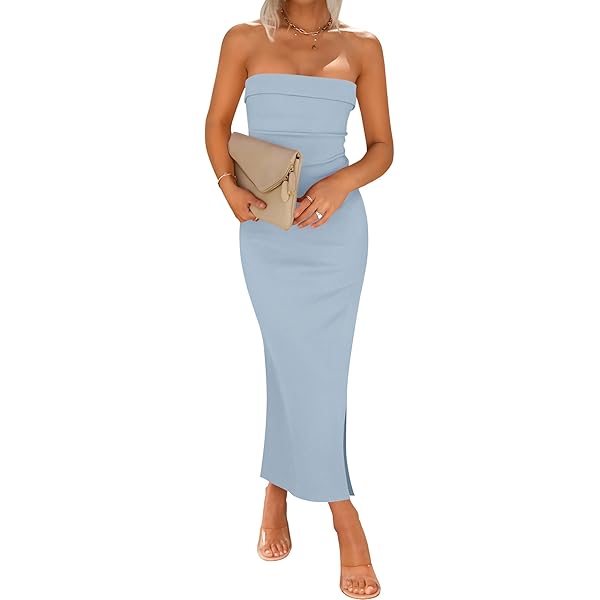 PRETTYGARDEN Women's Summer Bodycon Maxi Tube Dress Ribbed Strapless Side  Slit Long Going Out Casual Elegant Party Dresses (Aqua Blue,X-Small) at  Amazon Women's Clothing store