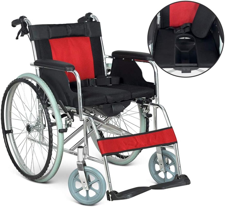 BINZHI Lightweight Wheelchair, Aluminum Alloy Manual Transport Chair Folding Compact for Elderly