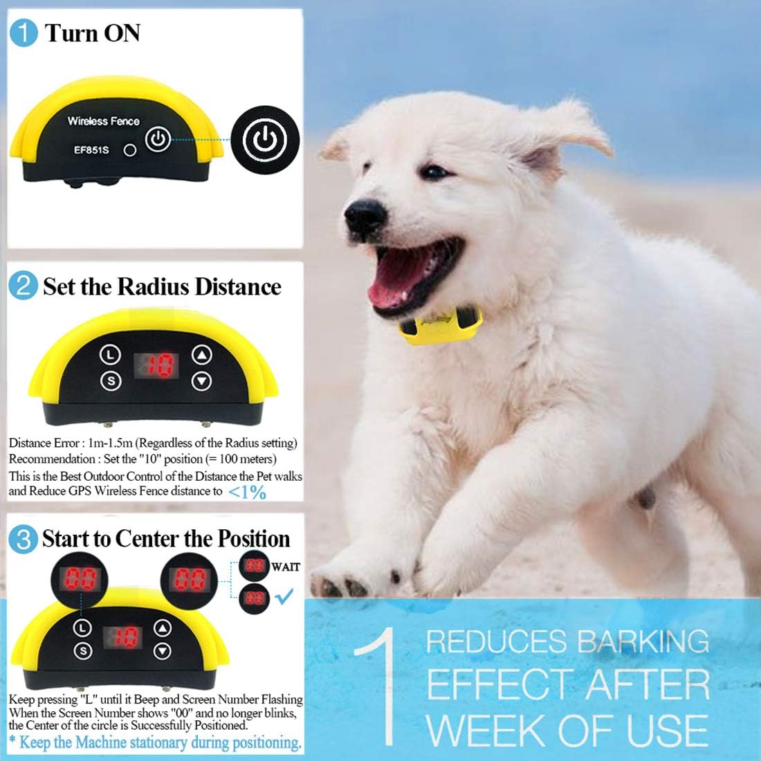 Angelakerry Recinto Addestramento Cani Ricevitori Collare Remote Controllo Area Di 800 Metri Con Collare Gps Giallo Amazon It Prodotti Per Animali Domestici